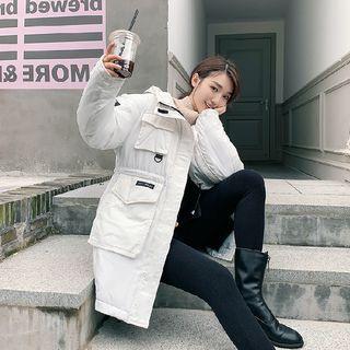 Drawstring Hooded Padded Cargo Coat