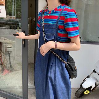 Striped T-shirt / Denim Jumper Dress