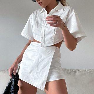 Set: Short Sleeve Cropped Shirt + Skorts