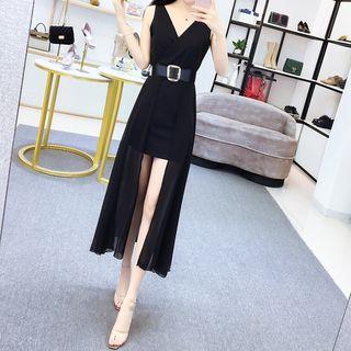 V-neck Sleeveless Asymmetric A-line Maxi Dress
