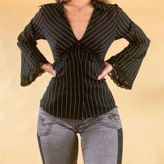 Striped Print V-neck Long-sleeve T-shirt