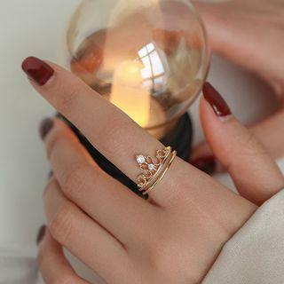 Crown Rhinestone Alloy Open Ring Gold - One Size
