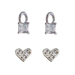 Rhinestone Heart / Lock Stud Earring