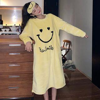 Set: Flannel Smiley Face Midi Sleep Dress + Hairband