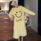 Set: Flannel Smiley Face Midi Sleep Dress + Hairband