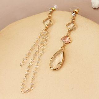 Non-matching Faux Crystal Drop Earring 1 Pair - 925 Silver Needle - Gold - One Size