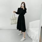 Round-neck Gathered-waist A-line Dress