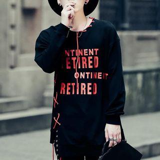 Lace-up Lettering Pullover