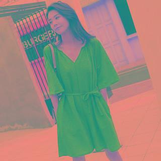 Elbow-sleeve Tie-waist Romper