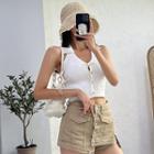 Halter Collared Cable Knit Crop Top