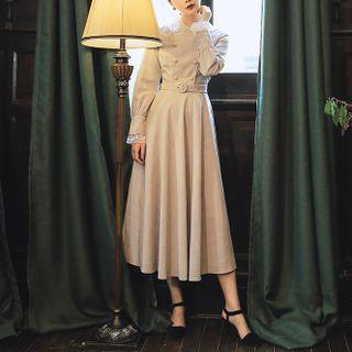 Double Breasted Lace Trim Coat Dress