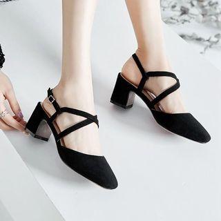 Suede Round Toe Chunky-heel Ankle Strap Sandals