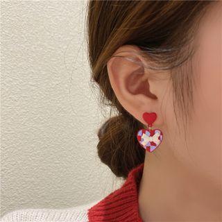Bow Heart Alloy Dangle Earring 1 Pair - Silver Needle - Blue & Red & White - One Size