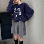 Lettering Sweatshirt / Pinstriped Slit Mini A-line Skirt