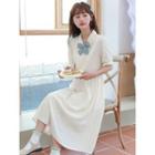 Short-sleeve Bow Midi Shirt Dress