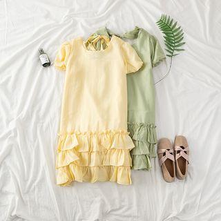 Lantern-sleeve Ruffle Midi Dress