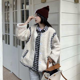 Fleece Panel Plaid Shirt / Fleece Button Vest