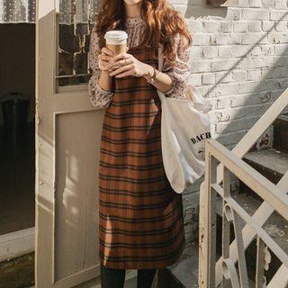 U-neck Plaid Overall Dress