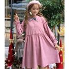 Corduroy Tie-neck A-line Shirt Dress