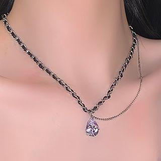 Rhinestone Necklace Black & Silver - One Size