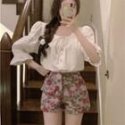 Elbow-sleeve Blouse / Floral Shorts
