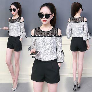 3/4-sleeve Cold-shoulder Lace Top