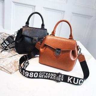 Faux Leather Push Lock Shoulder Bag