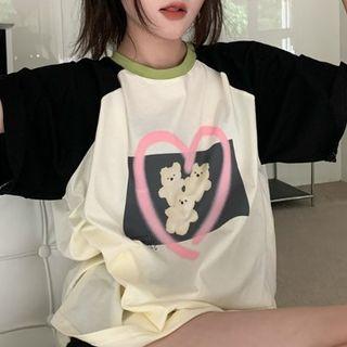 Elbow-sleeve Cartoon Raglan T-shirt