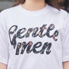 Set: Lettering Short-sleeve T-shirt + Cropped Floral Pants
