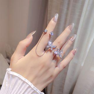 Rhinestone Butterfly Open Ring / Chained Open Ring / Set