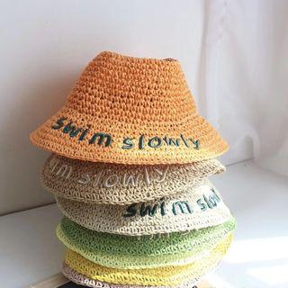 Embroidered Lettering Straw Bucket Hat