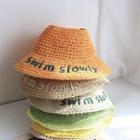 Embroidered Lettering Straw Bucket Hat