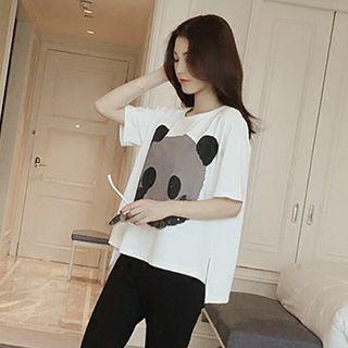 Set: Short-sleeve Print T-shirt + Cropped Pants