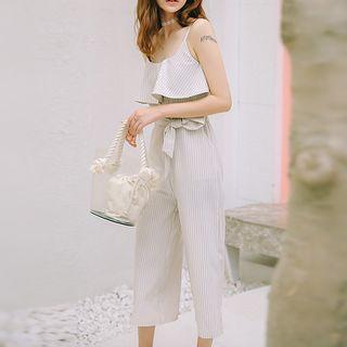Ruffle Pinstripe Culotte Jumpsuit