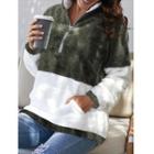 High Neck Two Tone Fluffy Sweatshirt