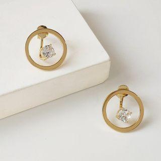 Rhinestone Hoop Earring 1 Pair - A-70 - Gold - One Size