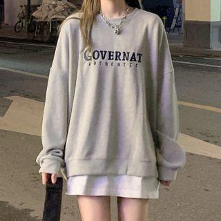 Lettering Round-neck Sweatshirt Gray - One Size