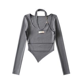 Long-sleeve Horsebit-accent Crop Top