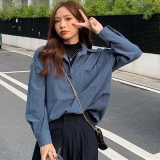 Mock Two-piece Long-sleeve Mock-neck Shirt