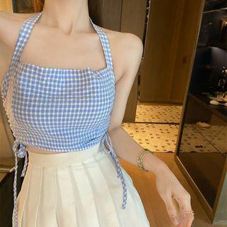 Halter Gingham Cropped Camisole Top
