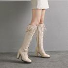 Lace-up Ribbon Chunky-heel Tall Boots