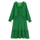 Long-sleeve Ruffle Midi Smock Dress