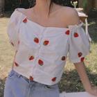 Short-sleeve Embroidered Blouse Strawberry - One Size