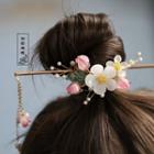 Flower Faux Pearl Hair Stick 1pc - Pink & White - One Size