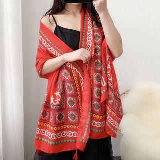 Printed Shawl Dark Red - One Size