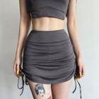 Plain Drawstring Mini A-line Skirt