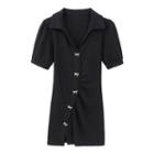 Short-sleeve Bow Accent Slit Bodycon Dress