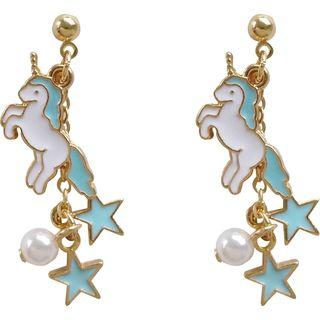 Faux Pearl Unicorn & Star Dangle Earring