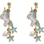 Faux Pearl Unicorn & Star Dangle Earring