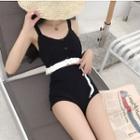Contrast Trim Buttoned Ruffled Tankini Black - One Size